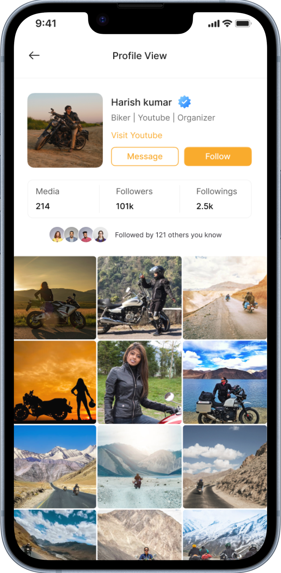 MotoAlly rider profile screen